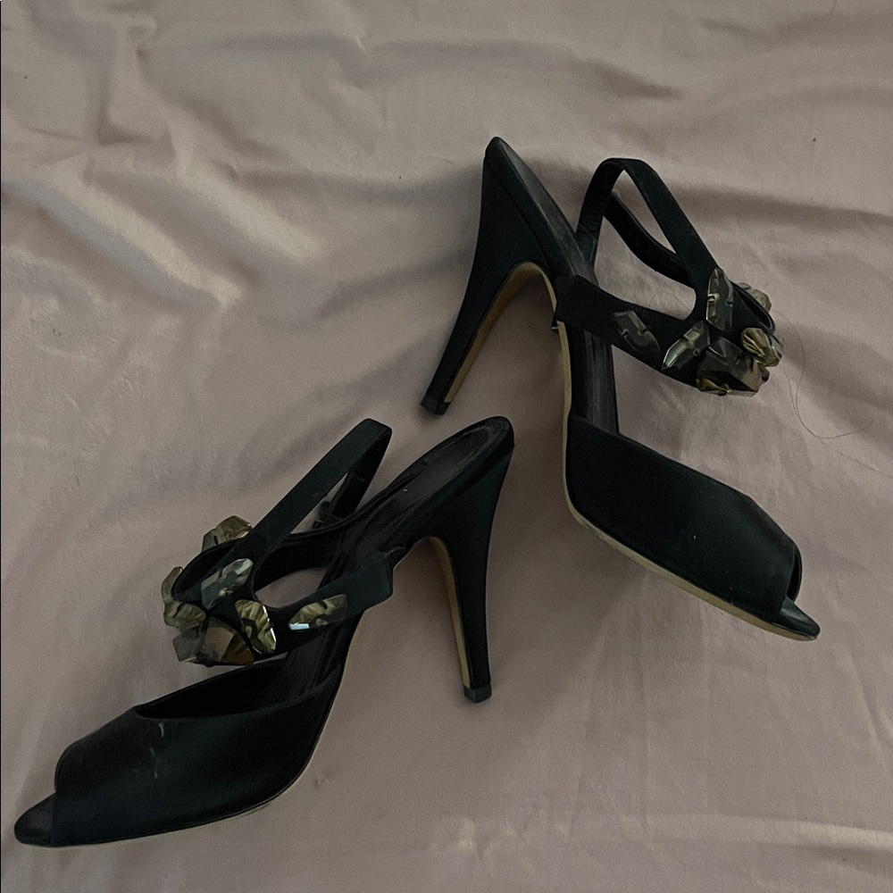 Burberry Black Heels with Gold Accents